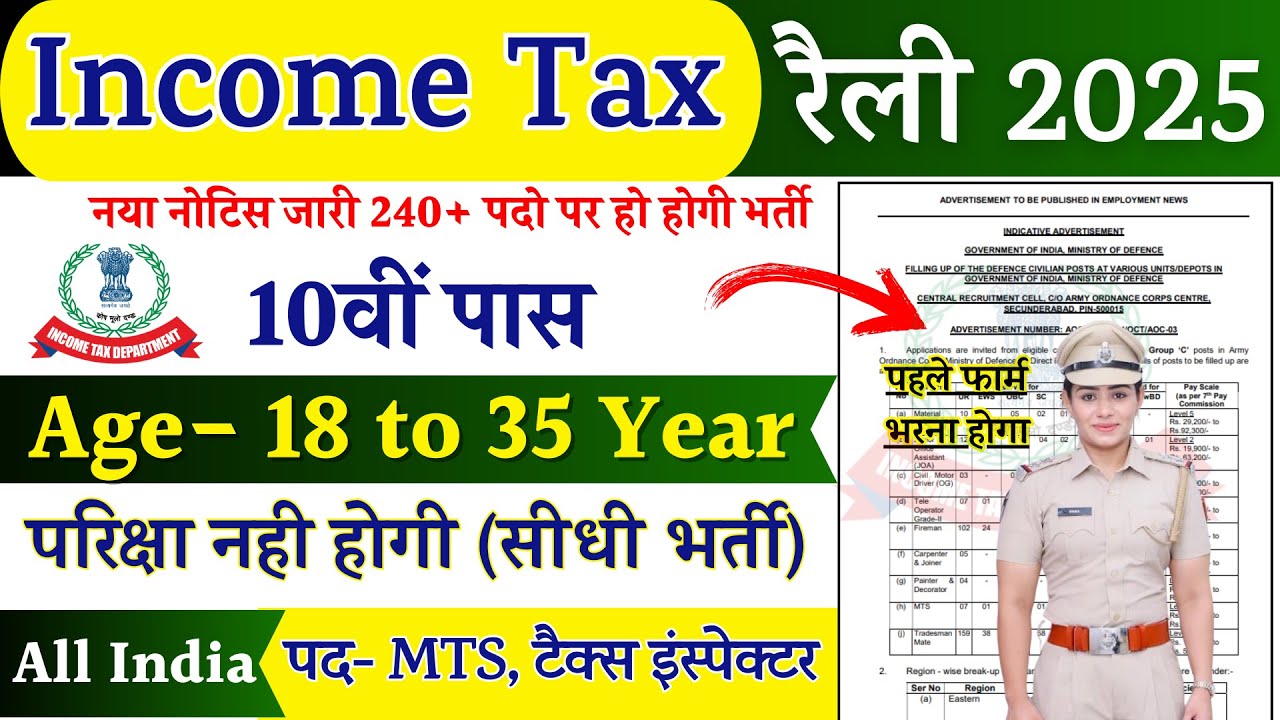 Income Tax SI Rally Recruitment 2025 Notification