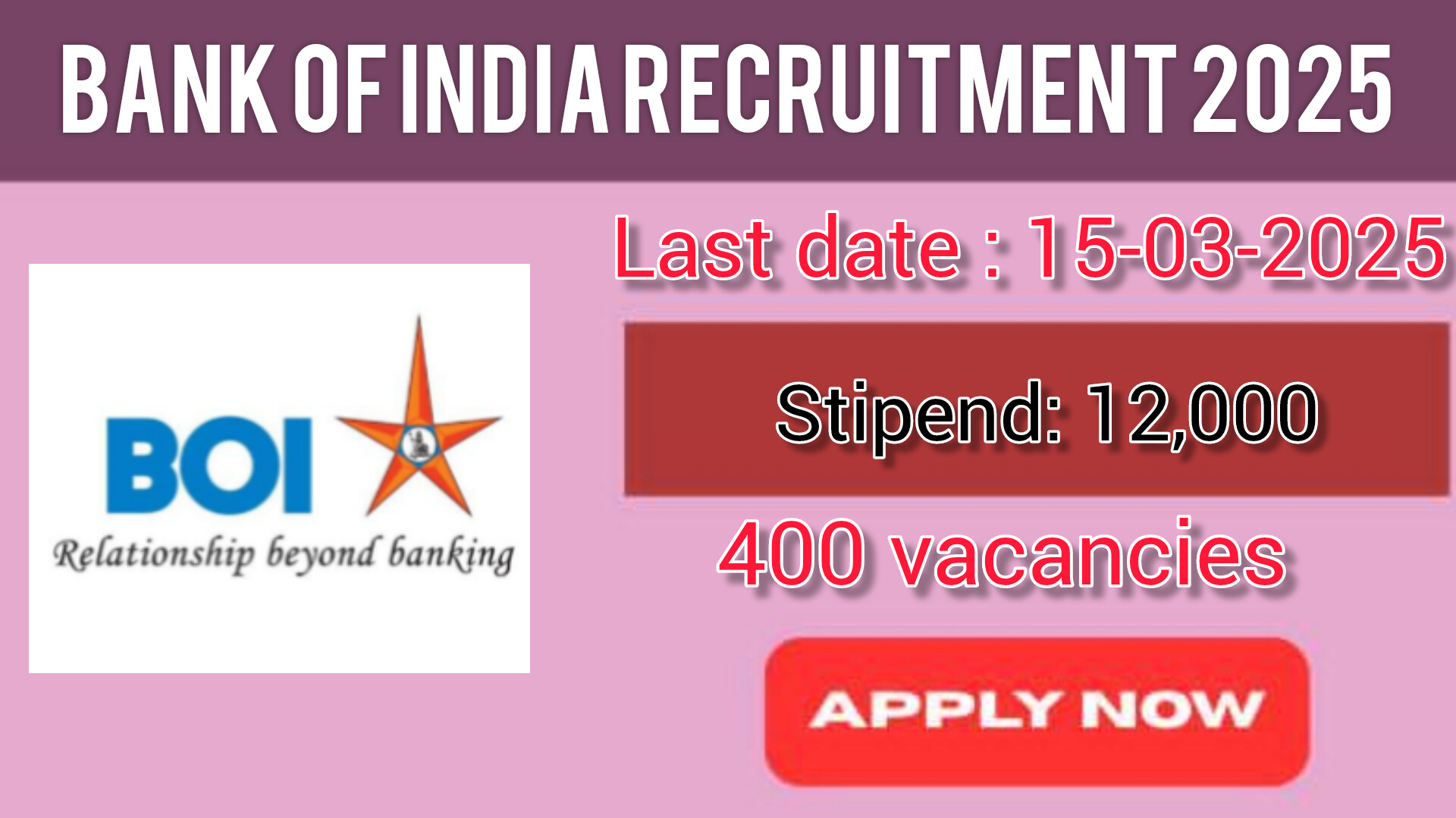 Bank of India Apprentice Recruitment 2025
